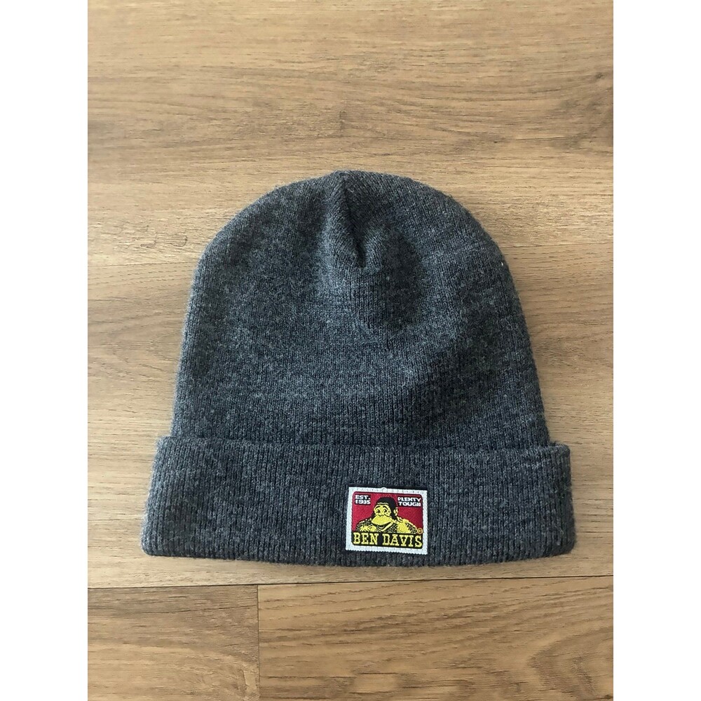 Ben Davis Logo Cuffed Knit Beanie Charcoal Gray Winter Hat One Size